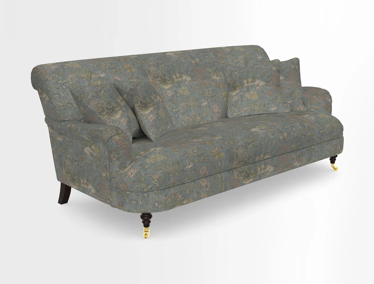 Holmfirth 3 Seater Seater Sofa in RHS Collection on Velvet Pieter van Kouwenhoorn Tulips with scatters in Almost Plain Velvet Maple and Brick