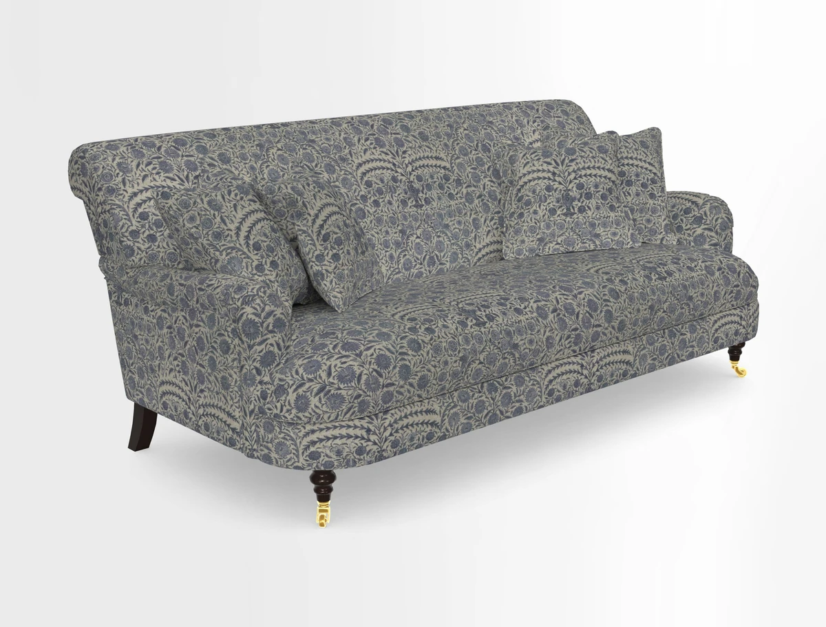 Holmfirth 3 Seater Seater Sofa in RHS Collection on Velvet Pieter van Kouwenhoorn Tulips with scatters in Almost Plain Velvet Maple and Brick