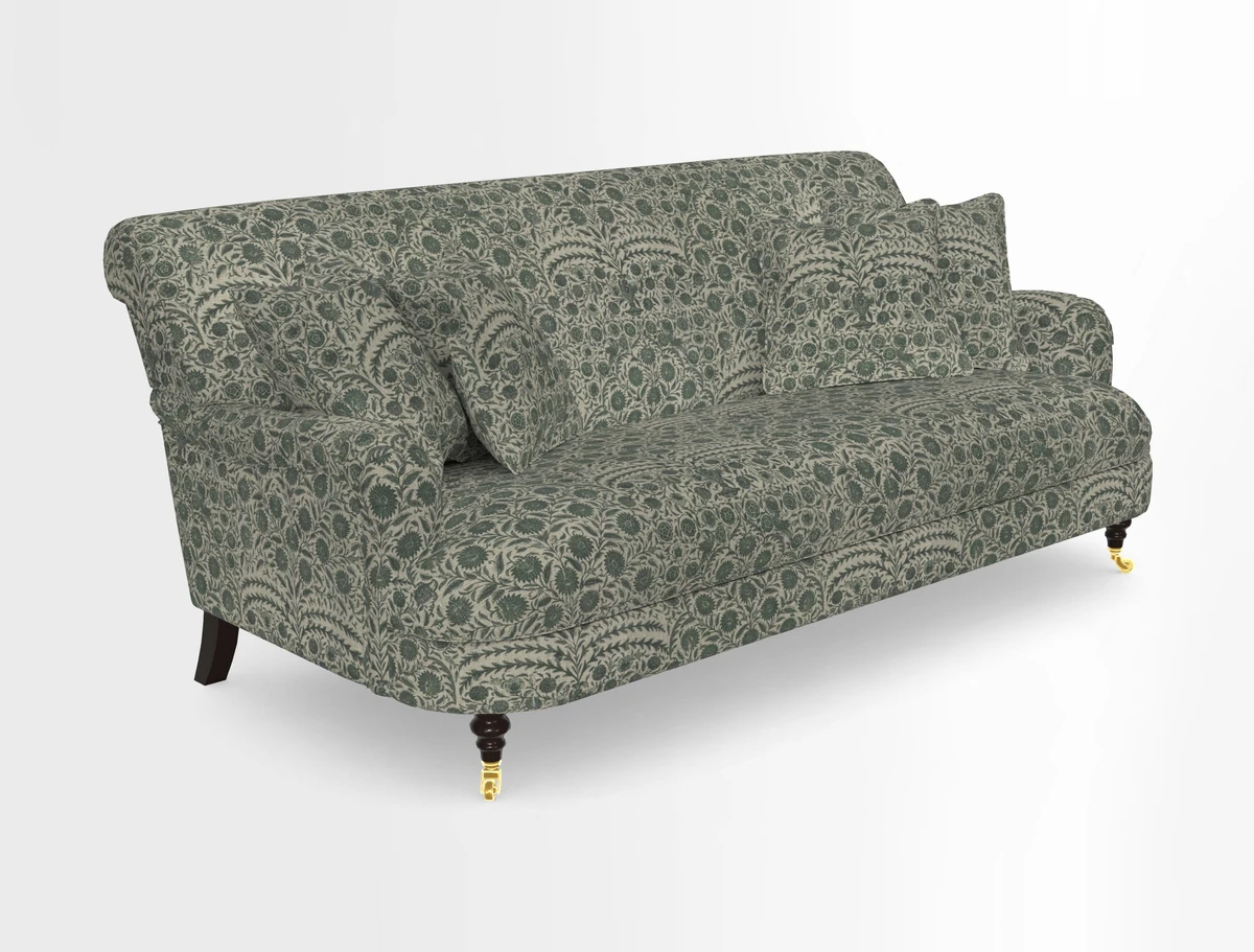 Holmfirth 3 Seater Seater Sofa in RHS Collection on Velvet Pieter van Kouwenhoorn Tulips with scatters in Almost Plain Velvet Maple and Brick