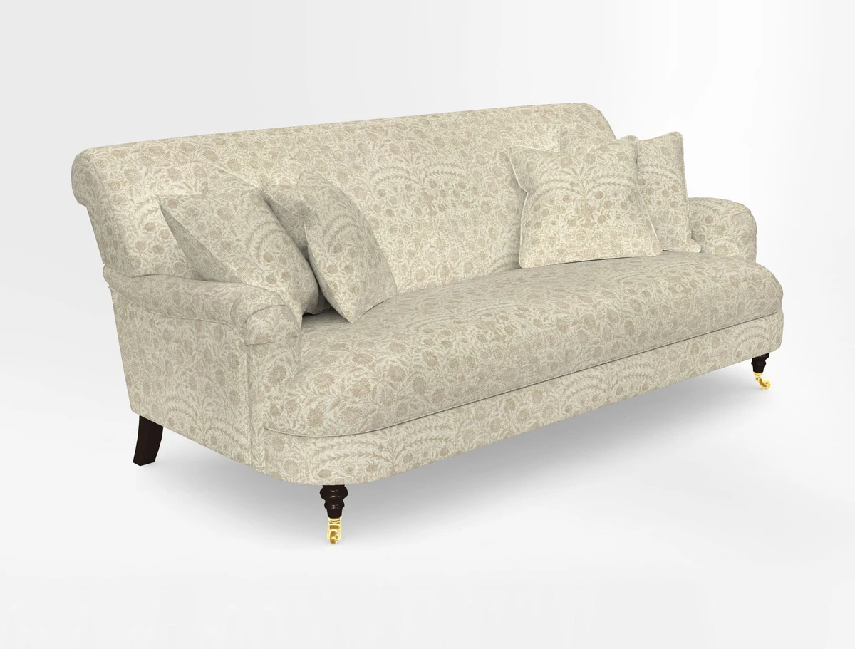 Holmfirth 3 Seater Seater Sofa in RHS Collection on Velvet Pieter van Kouwenhoorn Tulips with scatters in Almost Plain Velvet Maple and Brick