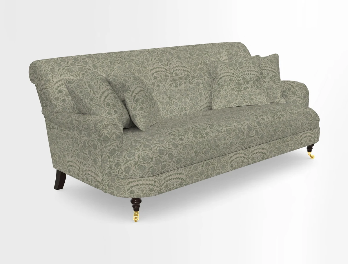 Holmfirth 3 Seater Seater Sofa in RHS Collection on Velvet Pieter van Kouwenhoorn Tulips with scatters in Almost Plain Velvet Maple and Brick