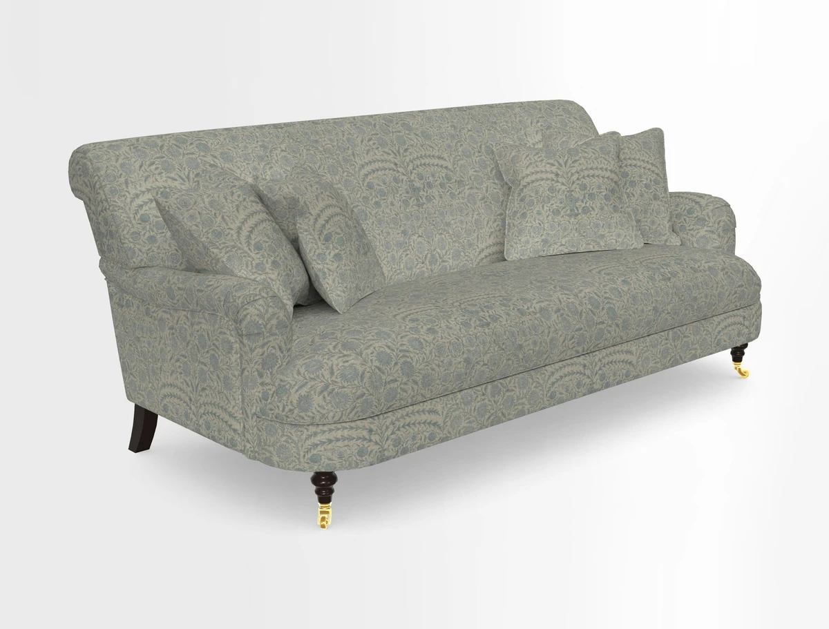 Holmfirth 3 Seater Seater Sofa in RHS Collection on Velvet Pieter van Kouwenhoorn Tulips with scatters in Almost Plain Velvet Maple and Brick