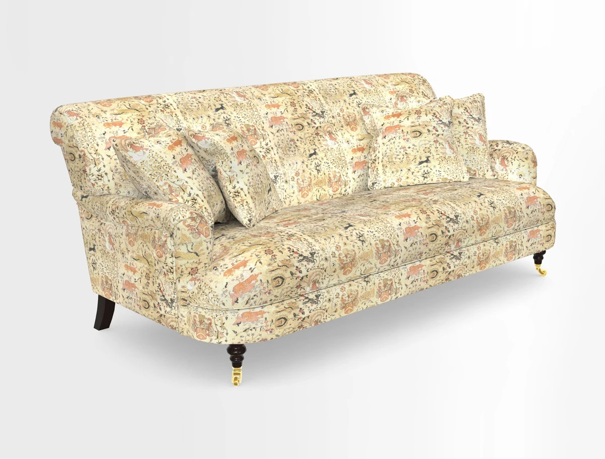 Holmfirth 3 Seater Seater Sofa in RHS Collection on Velvet Pieter van Kouwenhoorn Tulips with scatters in Almost Plain Velvet Maple and Brick