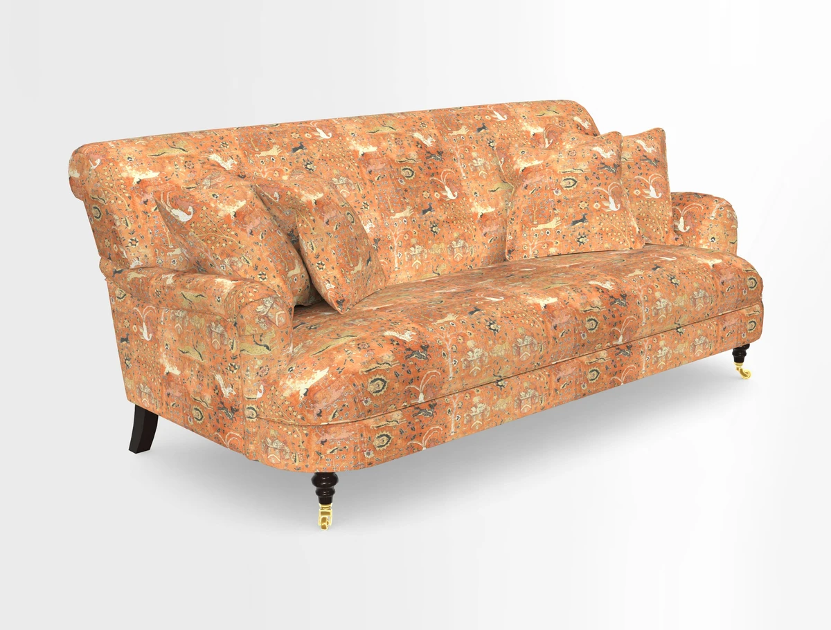 Holmfirth 3 Seater Seater Sofa in RHS Collection on Velvet Pieter van Kouwenhoorn Tulips with scatters in Almost Plain Velvet Maple and Brick