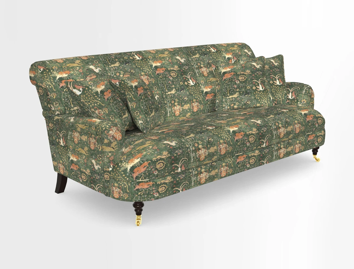 Holmfirth 3 Seater Seater Sofa in RHS Collection on Velvet Pieter van Kouwenhoorn Tulips with scatters in Almost Plain Velvet Maple and Brick