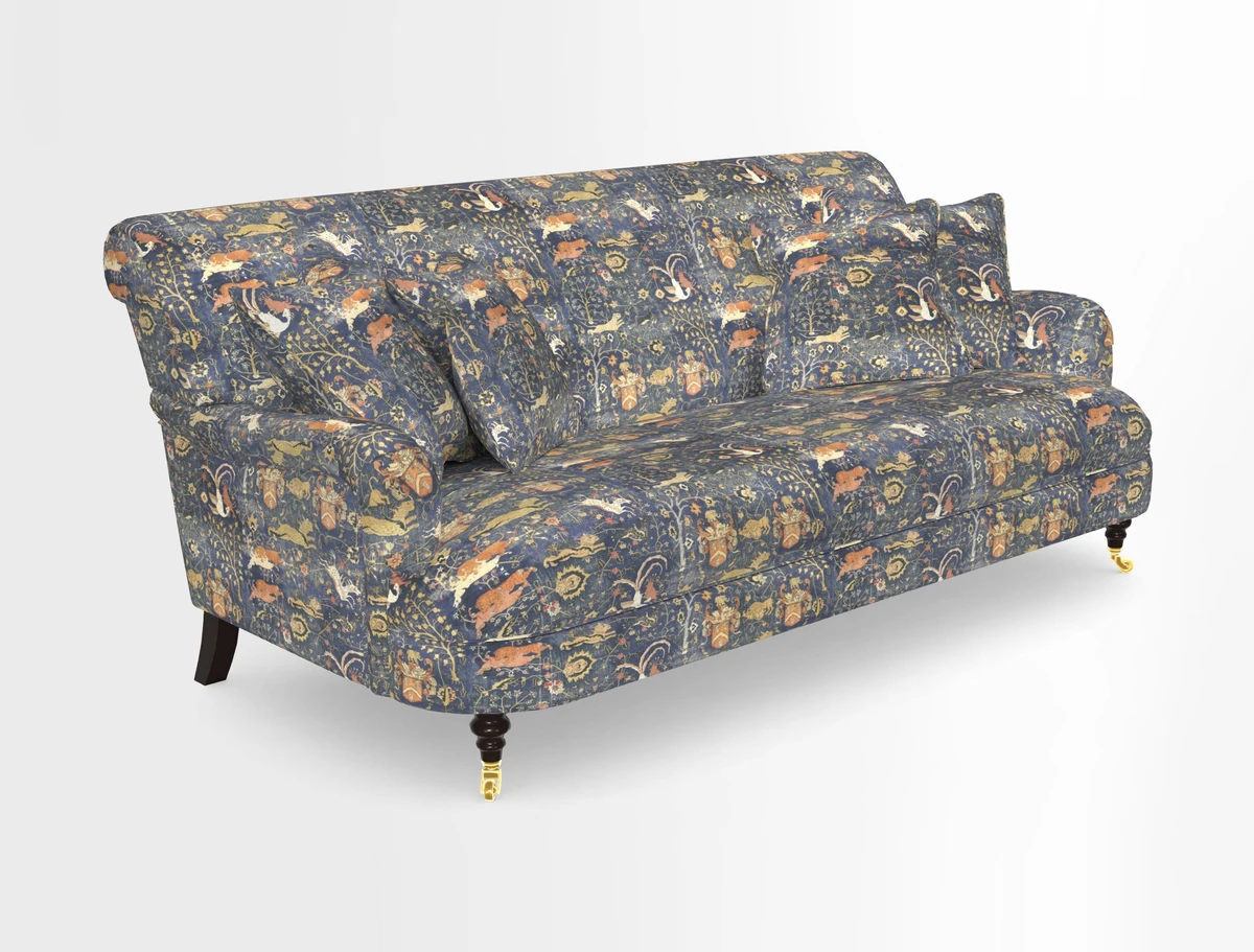 Holmfirth 3 Seater Seater Sofa in RHS Collection on Velvet Pieter van Kouwenhoorn Tulips with scatters in Almost Plain Velvet Maple and Brick