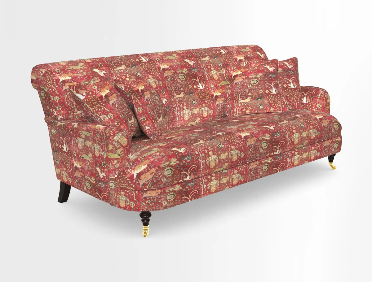 Holmfirth 3 Seater Seater Sofa in RHS Collection on Velvet Pieter van Kouwenhoorn Tulips with scatters in Almost Plain Velvet Maple and Brick