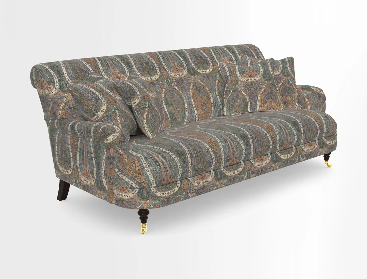 Holmfirth 3 Seater Seater Sofa in RHS Collection on Velvet Pieter van Kouwenhoorn Tulips with scatters in Almost Plain Velvet Maple and Brick