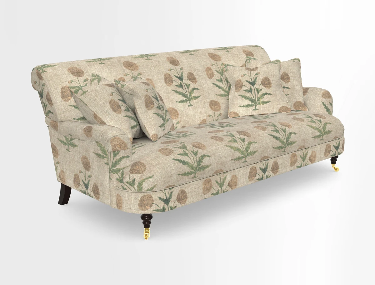 Holmfirth 3 Seater Seater Sofa in RHS Collection on Velvet Pieter van Kouwenhoorn Tulips with scatters in Almost Plain Velvet Maple and Brick