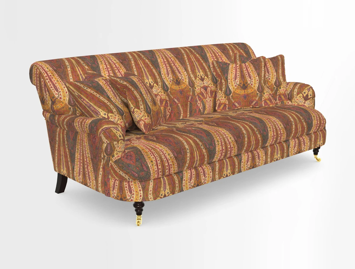 Holmfirth 3 Seater Seater Sofa in RHS Collection on Velvet Pieter van Kouwenhoorn Tulips with scatters in Almost Plain Velvet Maple and Brick