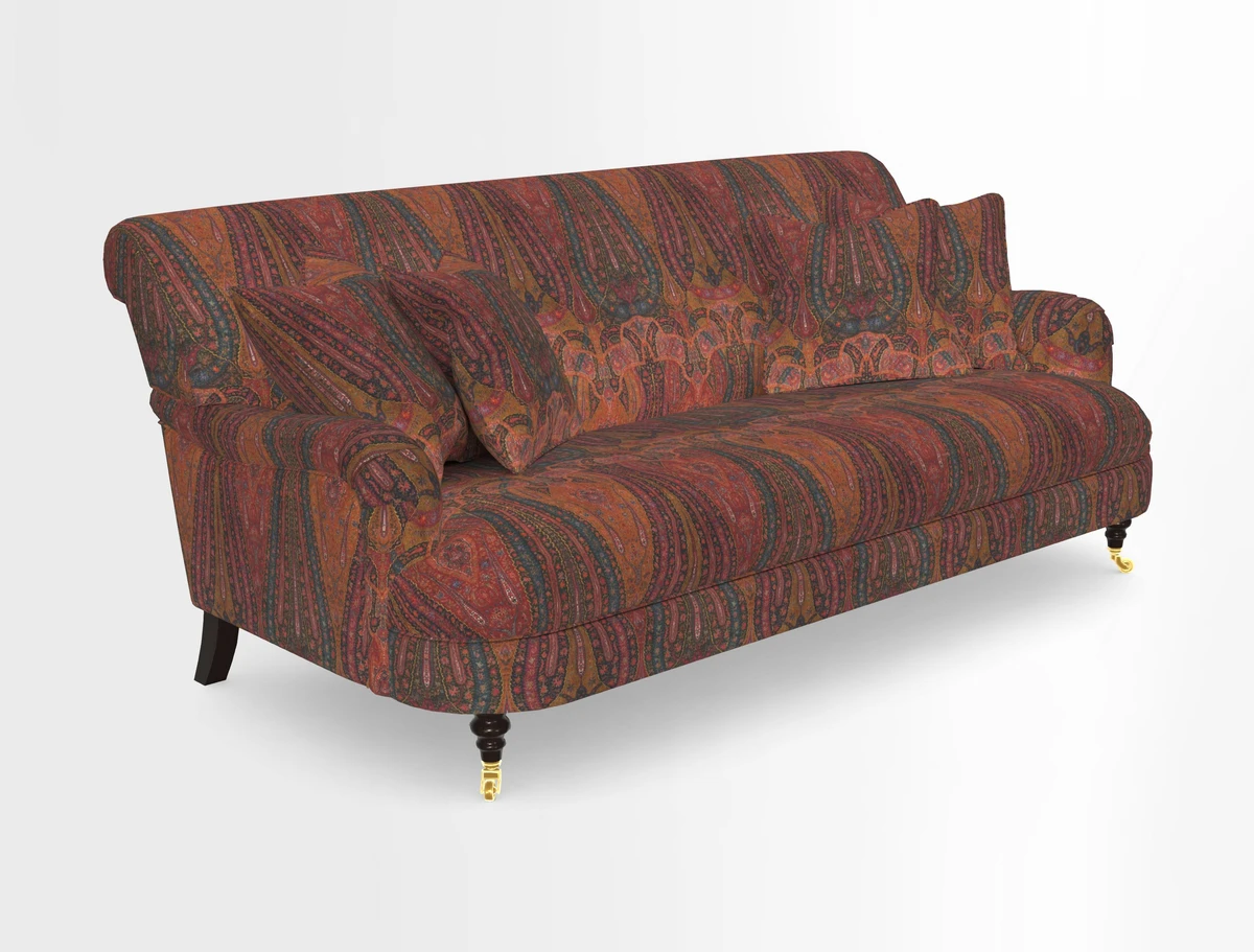 Holmfirth 3 Seater Seater Sofa in RHS Collection on Velvet Pieter van Kouwenhoorn Tulips with scatters in Almost Plain Velvet Maple and Brick