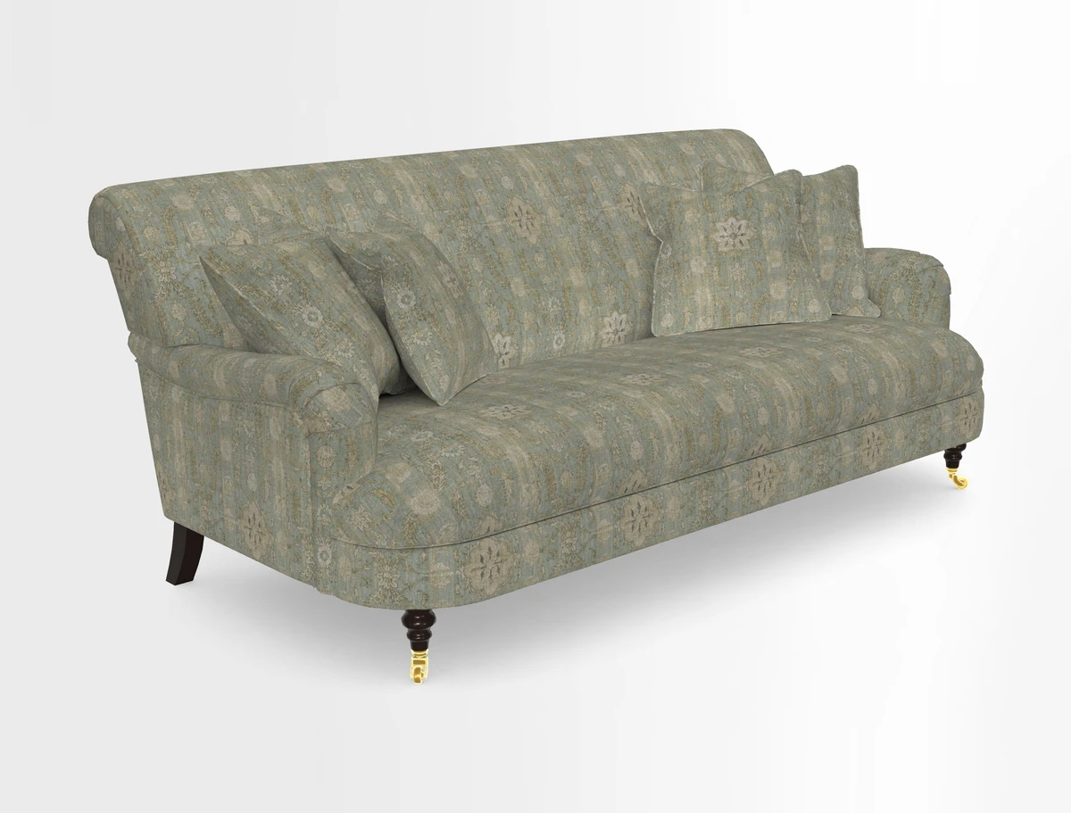 Holmfirth 3 Seater Seater Sofa in RHS Collection on Velvet Pieter van Kouwenhoorn Tulips with scatters in Almost Plain Velvet Maple and Brick