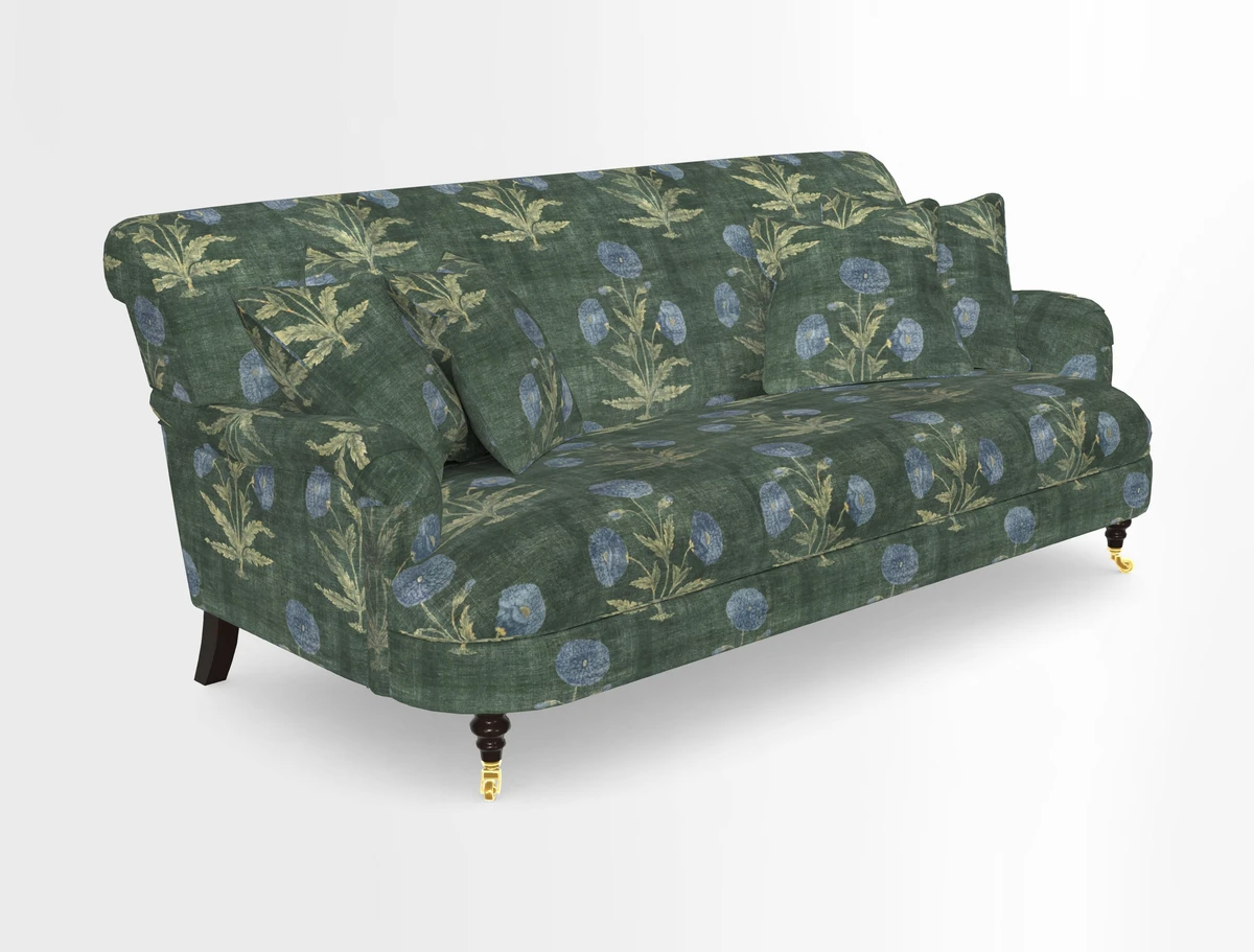 Holmfirth 3 Seater Seater Sofa in RHS Collection on Velvet Pieter van Kouwenhoorn Tulips with scatters in Almost Plain Velvet Maple and Brick