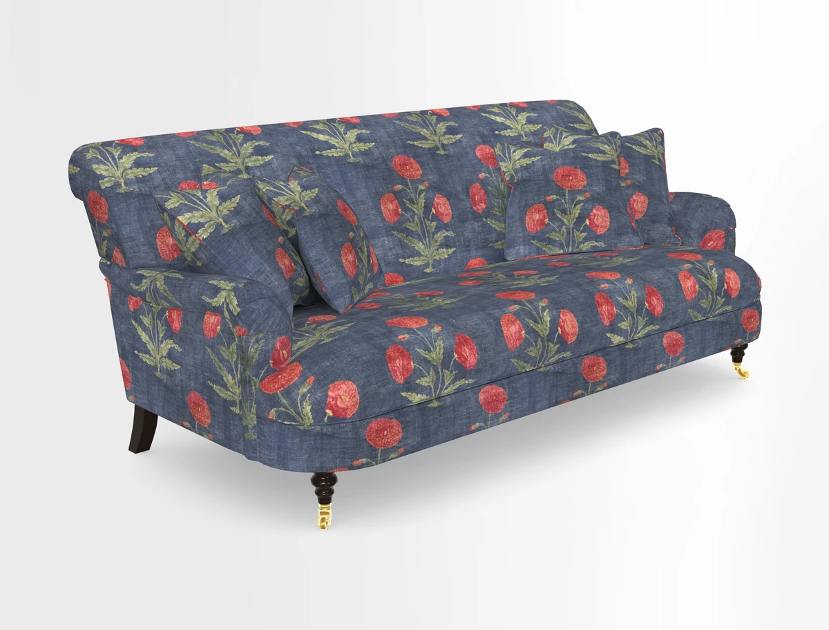 Holmfirth 3 Seater Seater Sofa in RHS Collection on Velvet Pieter van Kouwenhoorn Tulips with scatters in Almost Plain Velvet Maple and Brick