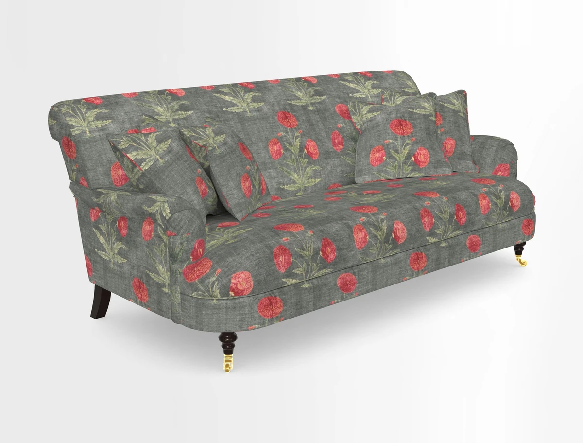 Holmfirth 3 Seater Seater Sofa in RHS Collection on Velvet Pieter van Kouwenhoorn Tulips with scatters in Almost Plain Velvet Maple and Brick