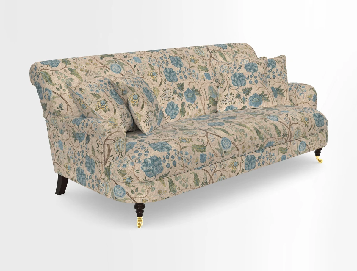 Holmfirth 3 Seater Seater Sofa in RHS Collection on Velvet Pieter van Kouwenhoorn Tulips with scatters in Almost Plain Velvet Maple and Brick