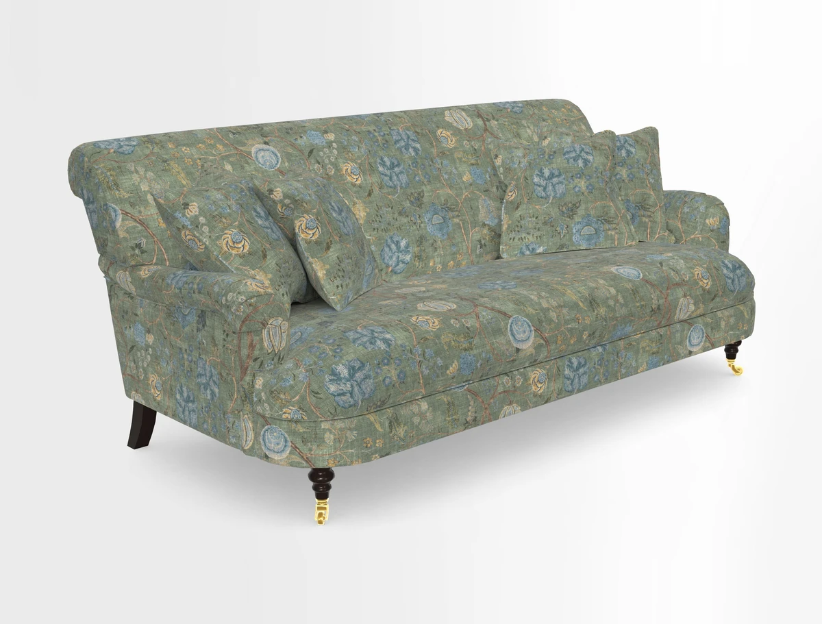 Holmfirth 3 Seater Seater Sofa in RHS Collection on Velvet Pieter van Kouwenhoorn Tulips with scatters in Almost Plain Velvet Maple and Brick