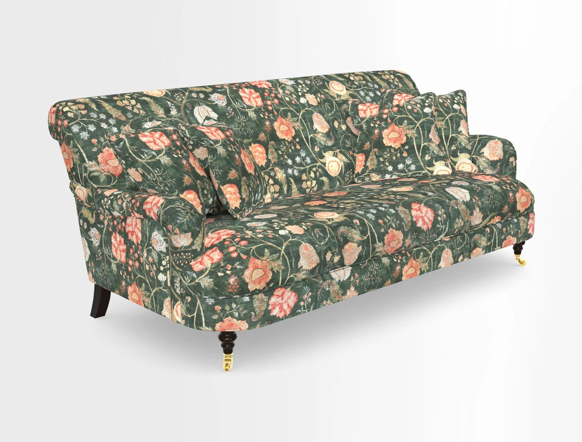 Holmfirth 3 Seater Seater Sofa in RHS Collection on Velvet Pieter van Kouwenhoorn Tulips with scatters in Almost Plain Velvet Maple and Brick
