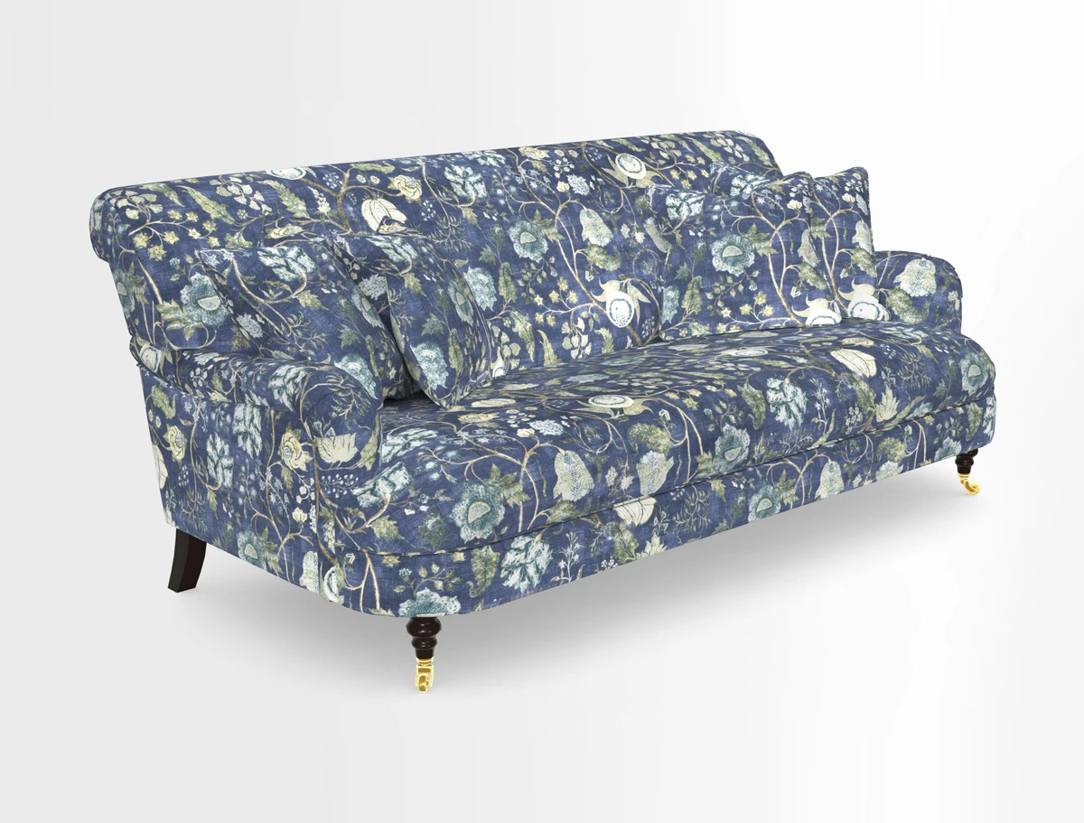 Holmfirth 3 Seater Seater Sofa in RHS Collection on Velvet Pieter van Kouwenhoorn Tulips with scatters in Almost Plain Velvet Maple and Brick