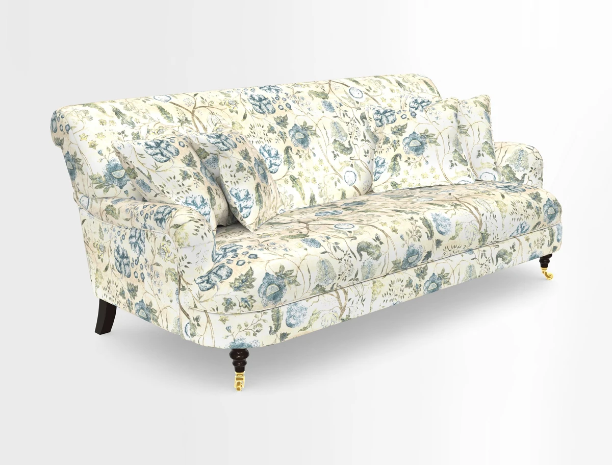 Holmfirth 3 Seater Seater Sofa in RHS Collection on Velvet Pieter van Kouwenhoorn Tulips with scatters in Almost Plain Velvet Maple and Brick