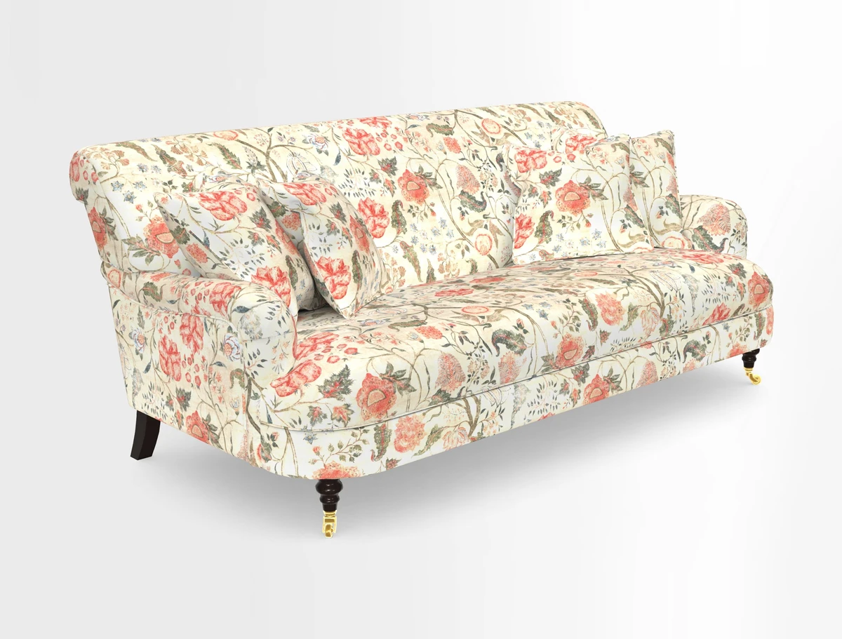 Holmfirth 3 Seater Seater Sofa in RHS Collection on Velvet Pieter van Kouwenhoorn Tulips with scatters in Almost Plain Velvet Maple and Brick
