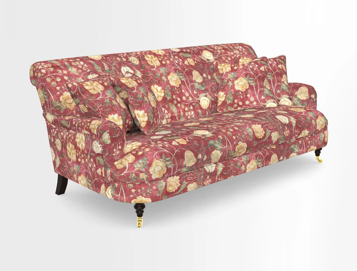 Holmfirth 3 Seater Seater Sofa in RHS Collection on Velvet Pieter van Kouwenhoorn Tulips with scatters in Almost Plain Velvet Maple and Brick