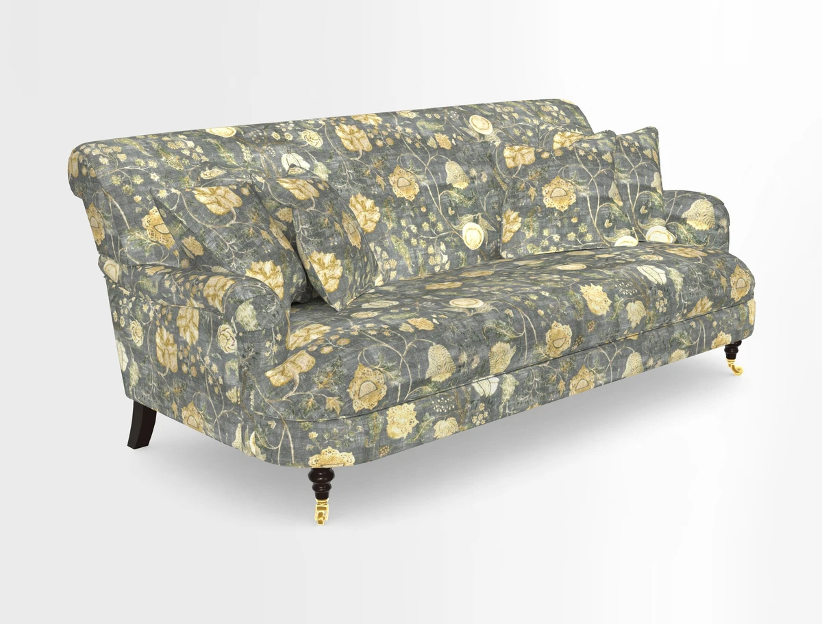Holmfirth 3 Seater Seater Sofa in RHS Collection on Velvet Pieter van Kouwenhoorn Tulips with scatters in Almost Plain Velvet Maple and Brick