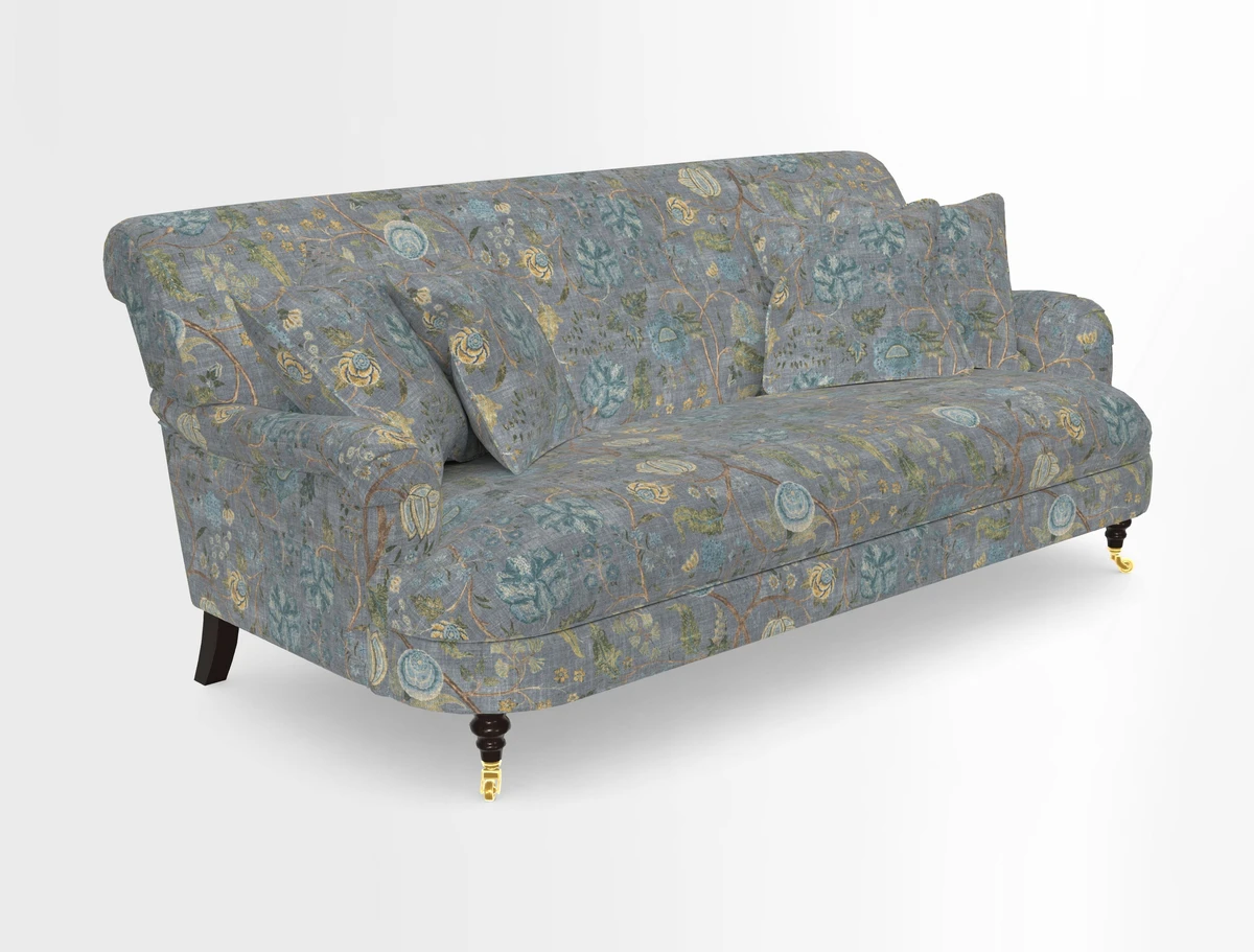Holmfirth 3 Seater Seater Sofa in RHS Collection on Velvet Pieter van Kouwenhoorn Tulips with scatters in Almost Plain Velvet Maple and Brick