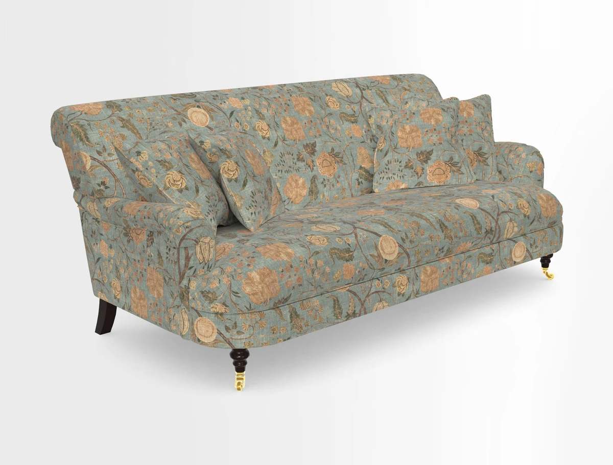 Holmfirth 3 Seater Seater Sofa in RHS Collection on Velvet Pieter van Kouwenhoorn Tulips with scatters in Almost Plain Velvet Maple and Brick