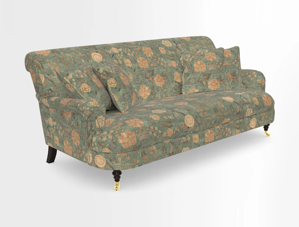 Holmfirth 3 Seater Seater Sofa in RHS Collection on Velvet Pieter van Kouwenhoorn Tulips with scatters in Almost Plain Velvet Maple and Brick