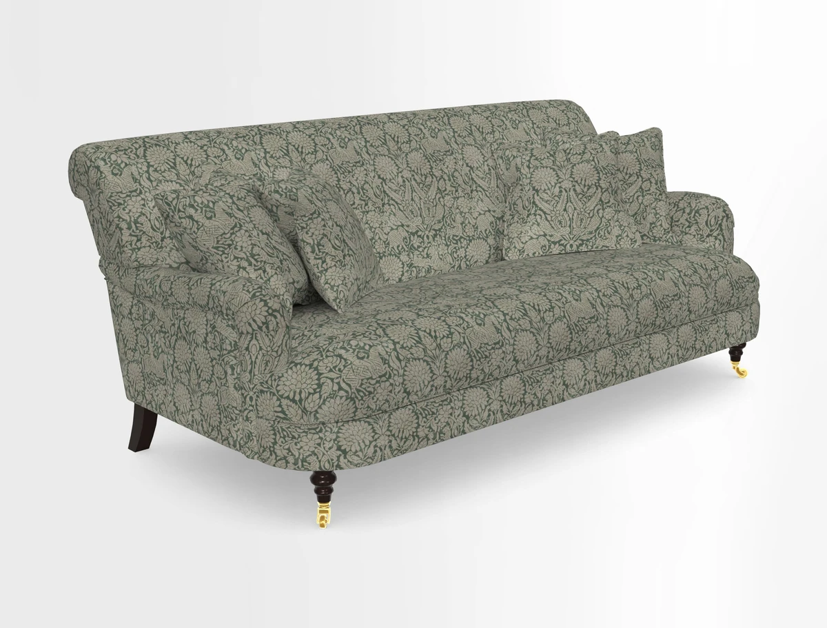 Holmfirth 3 Seater Seater Sofa in RHS Collection on Velvet Pieter van Kouwenhoorn Tulips with scatters in Almost Plain Velvet Maple and Brick