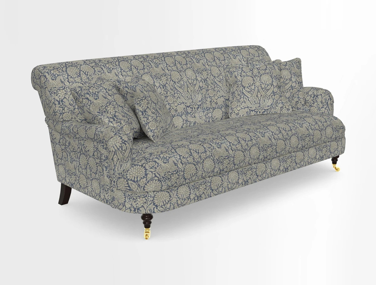 Holmfirth 3 Seater Seater Sofa in RHS Collection on Velvet Pieter van Kouwenhoorn Tulips with scatters in Almost Plain Velvet Maple and Brick