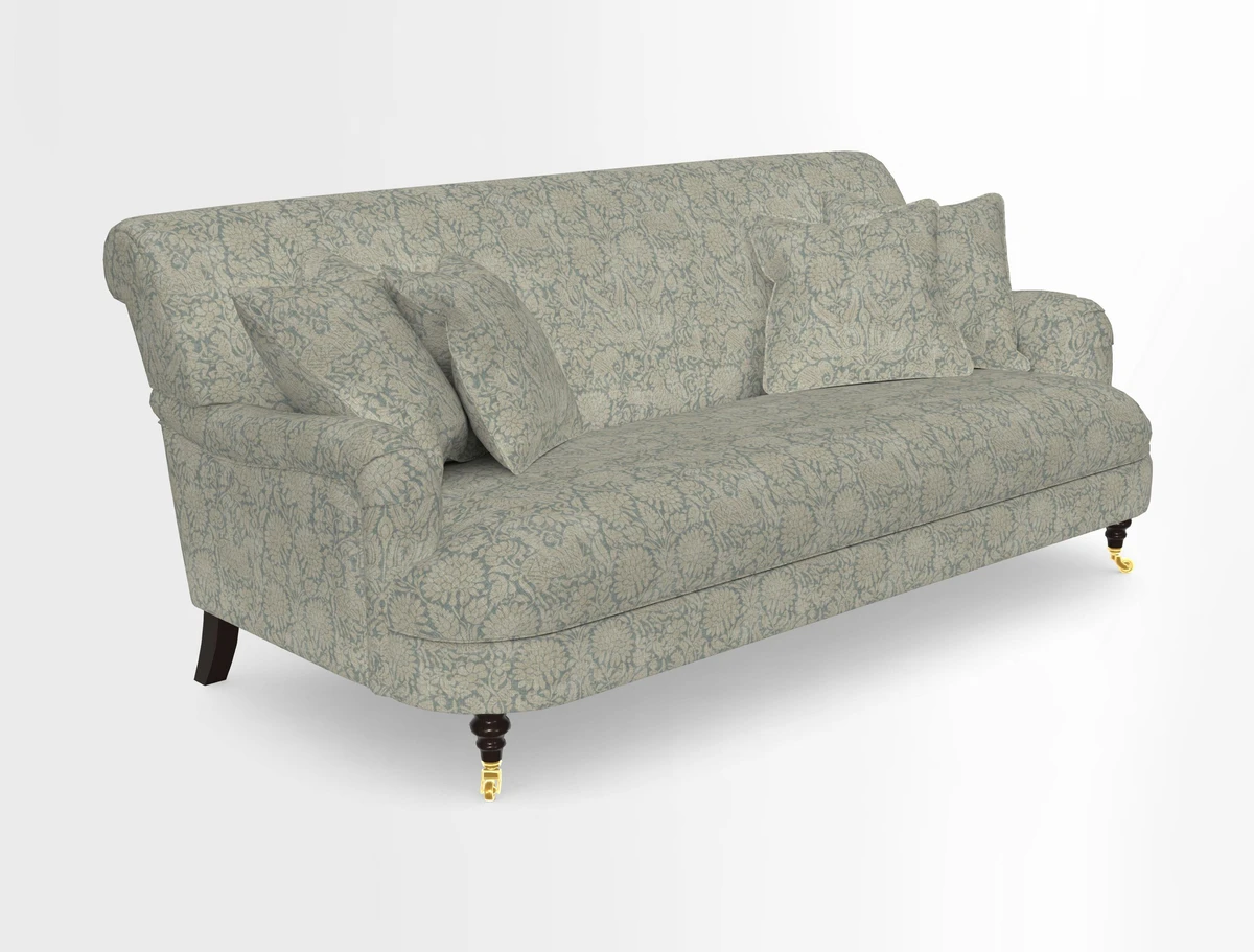 Holmfirth 3 Seater Seater Sofa in RHS Collection on Velvet Pieter van Kouwenhoorn Tulips with scatters in Almost Plain Velvet Maple and Brick