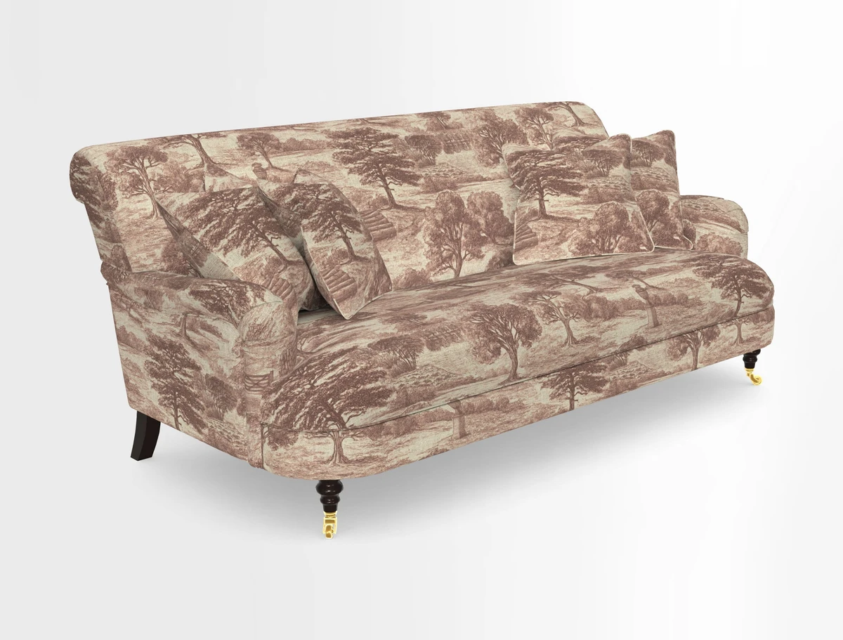 Holmfirth 3 Seater Seater Sofa in RHS Collection on Velvet Pieter van Kouwenhoorn Tulips with scatters in Almost Plain Velvet Maple and Brick