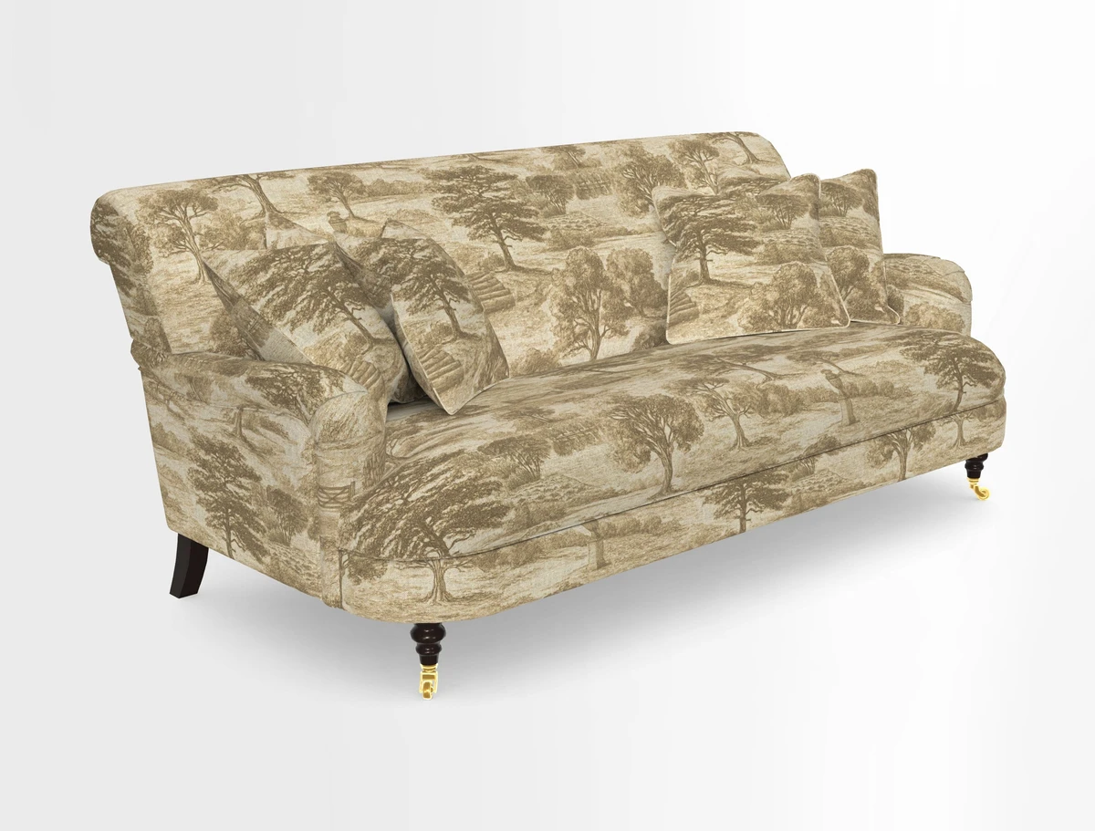 Holmfirth 3 Seater Seater Sofa in RHS Collection on Velvet Pieter van Kouwenhoorn Tulips with scatters in Almost Plain Velvet Maple and Brick