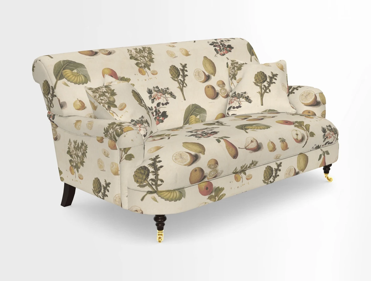 Holmfirth 3 Seater Seater Sofa in RHS Collection on Velvet Pieter van Kouwenhoorn Tulips with scatters in Almost Plain Velvet Maple and Brick