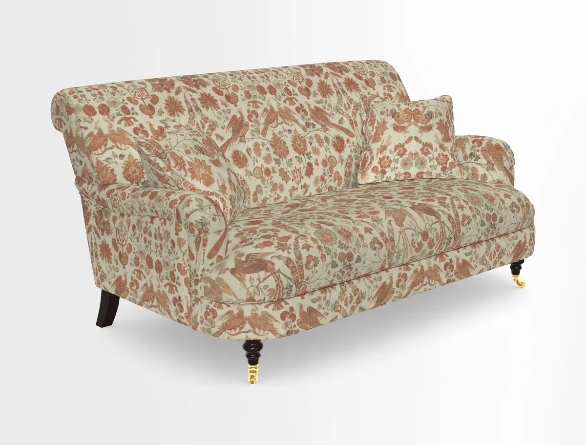 Holmfirth 3 Seater Seater Sofa in RHS Collection on Velvet Pieter van Kouwenhoorn Tulips with scatters in Almost Plain Velvet Maple and Brick
