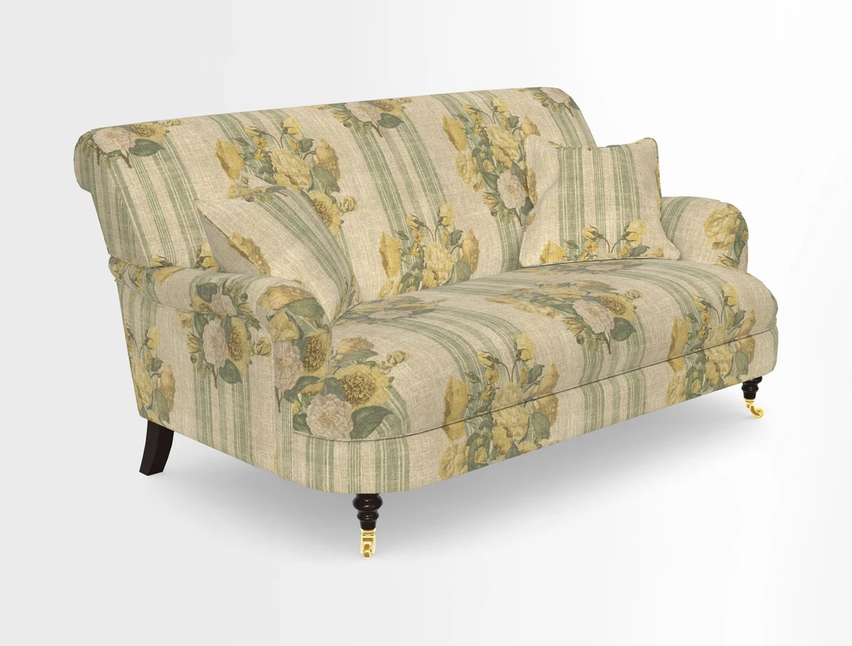 Holmfirth 3 Seater Seater Sofa in RHS Collection on Velvet Pieter van Kouwenhoorn Tulips with scatters in Almost Plain Velvet Maple and Brick