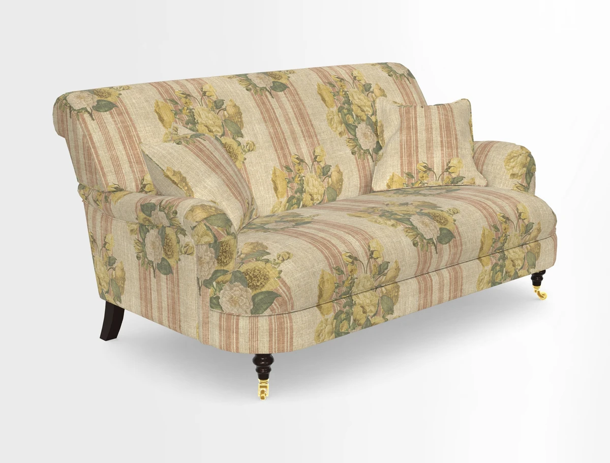 Holmfirth 3 Seater Seater Sofa in RHS Collection on Velvet Pieter van Kouwenhoorn Tulips with scatters in Almost Plain Velvet Maple and Brick