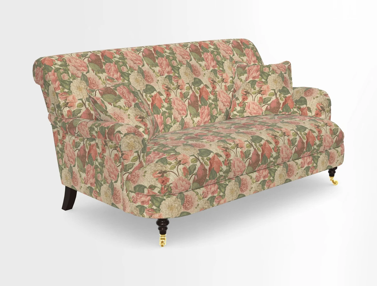 Holmfirth 3 Seater Seater Sofa in RHS Collection on Velvet Pieter van Kouwenhoorn Tulips with scatters in Almost Plain Velvet Maple and Brick