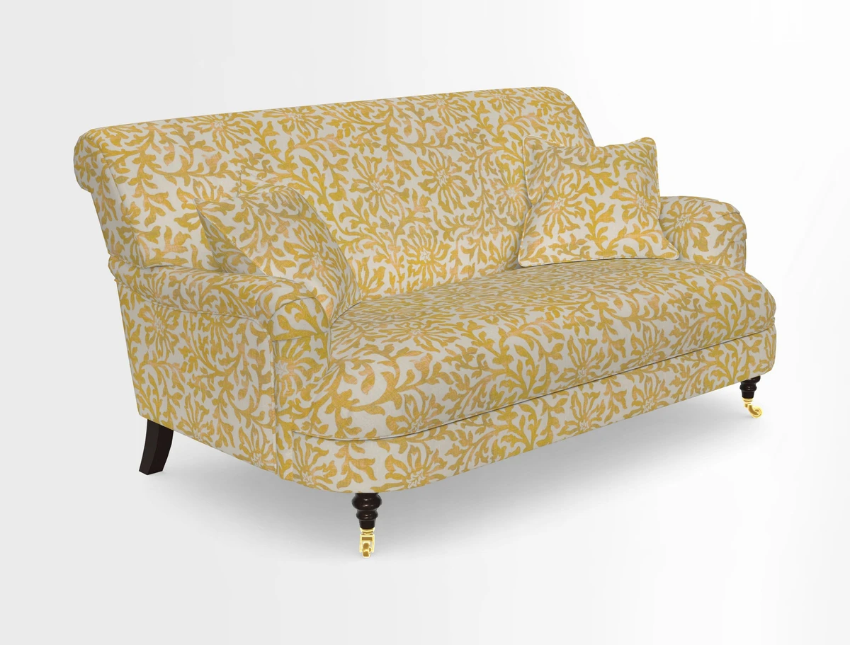 Holmfirth 3 Seater Seater Sofa in RHS Collection on Velvet Pieter van Kouwenhoorn Tulips with scatters in Almost Plain Velvet Maple and Brick
