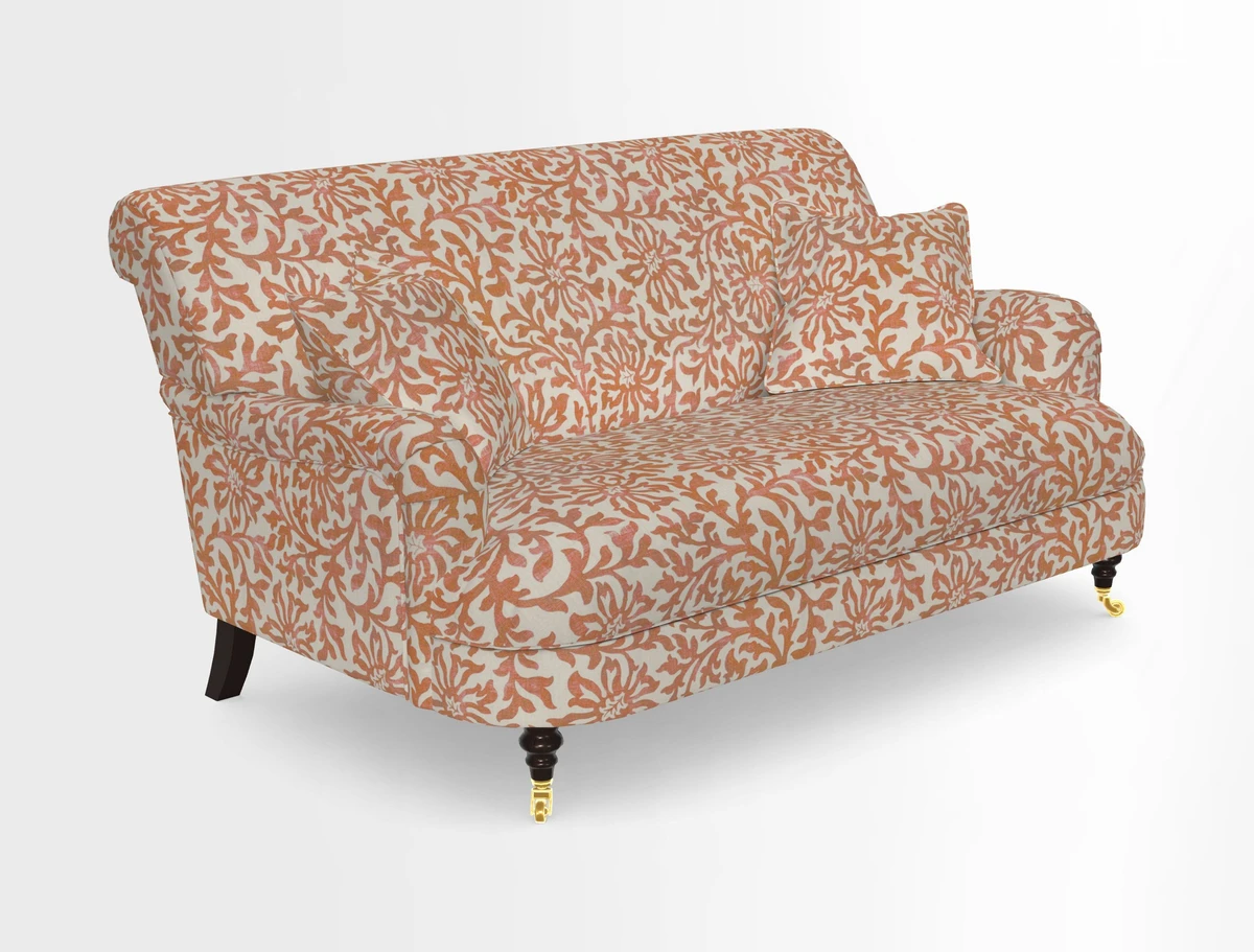 Holmfirth 3 Seater Seater Sofa in RHS Collection on Velvet Pieter van Kouwenhoorn Tulips with scatters in Almost Plain Velvet Maple and Brick