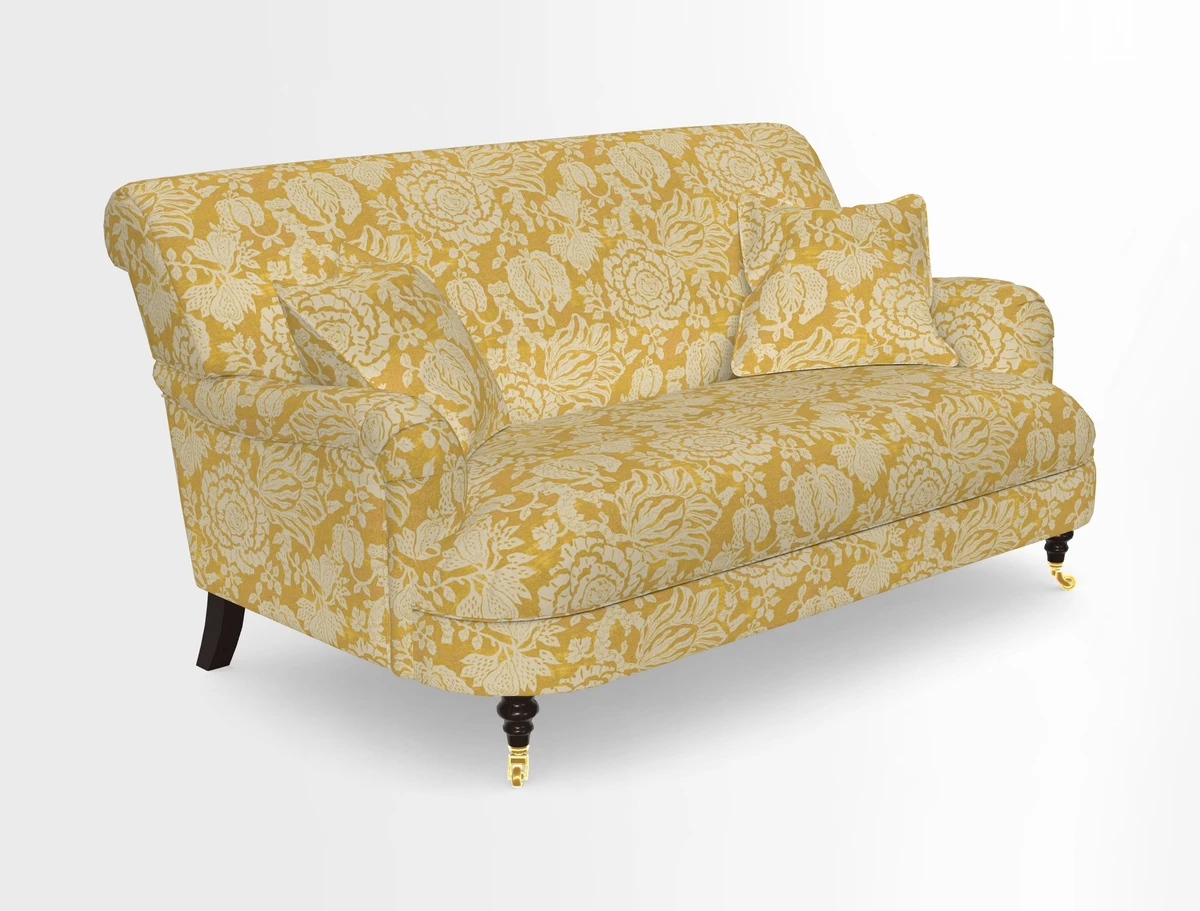 Holmfirth 3 Seater Seater Sofa in RHS Collection on Velvet Pieter van Kouwenhoorn Tulips with scatters in Almost Plain Velvet Maple and Brick