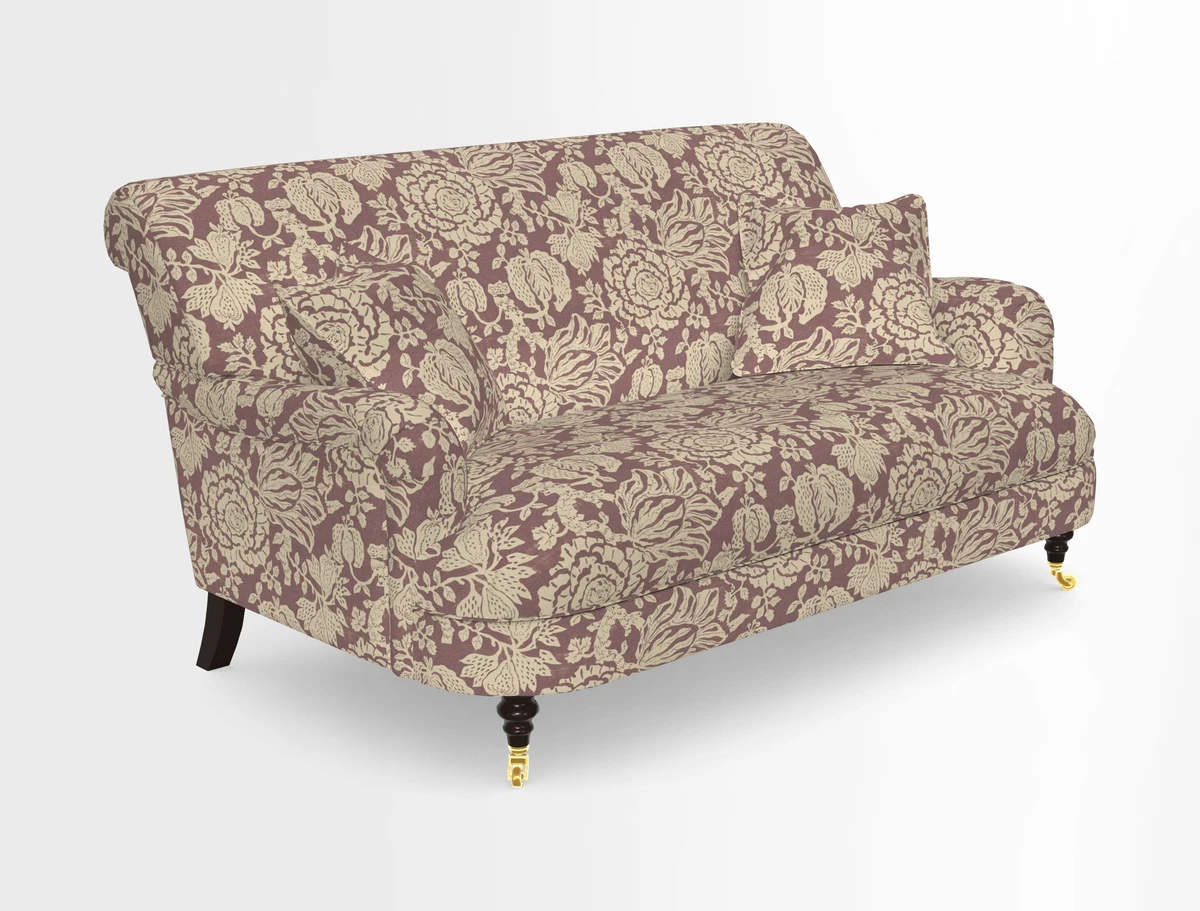 Holmfirth 3 Seater Seater Sofa in RHS Collection on Velvet Pieter van Kouwenhoorn Tulips with scatters in Almost Plain Velvet Maple and Brick