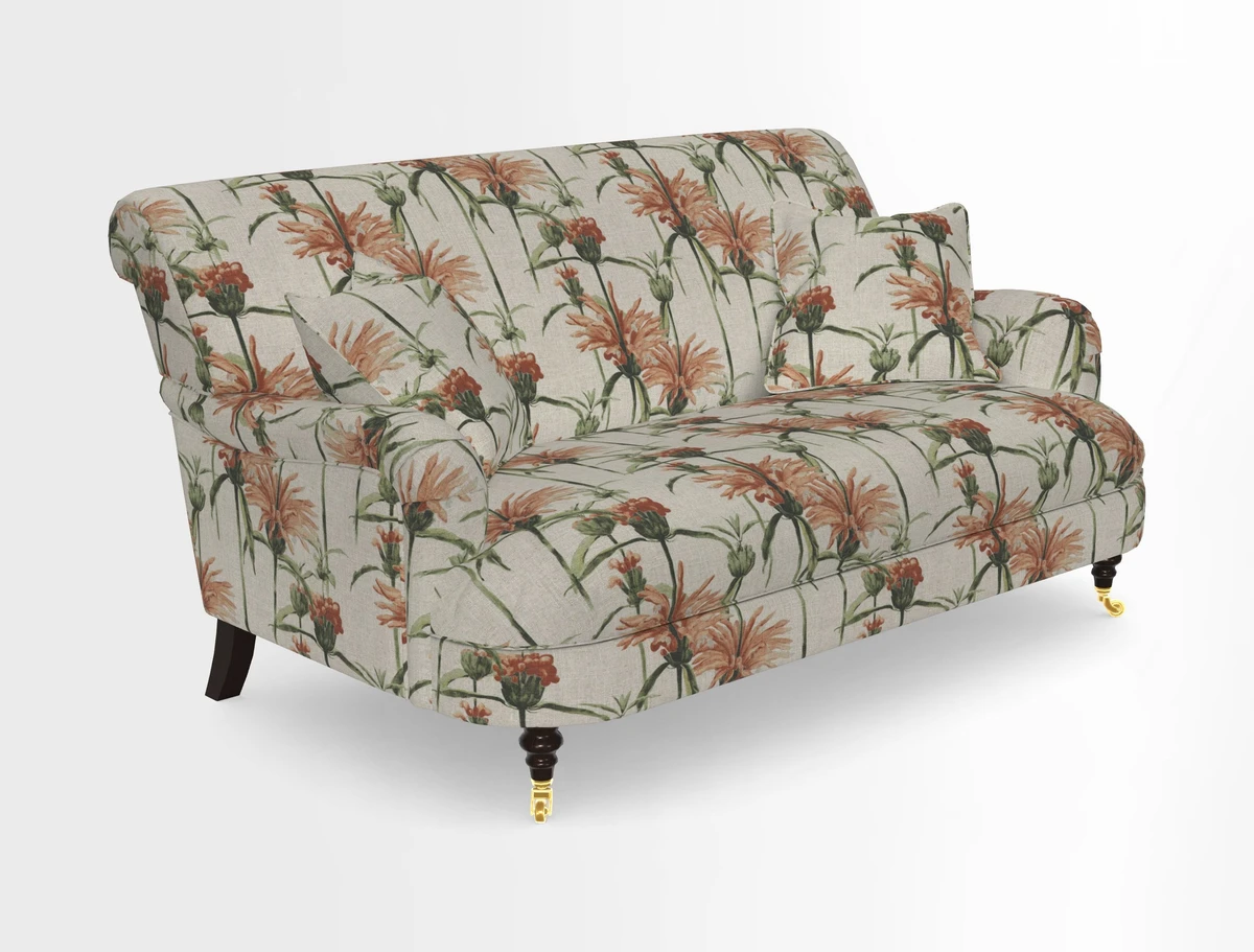 Holmfirth 3 Seater Seater Sofa in RHS Collection on Velvet Pieter van Kouwenhoorn Tulips with scatters in Almost Plain Velvet Maple and Brick