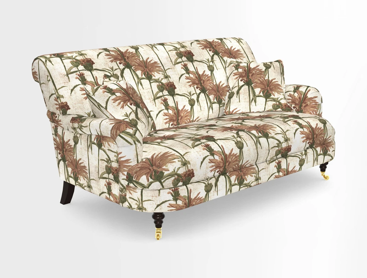 Holmfirth 3 Seater Seater Sofa in RHS Collection on Velvet Pieter van Kouwenhoorn Tulips with scatters in Almost Plain Velvet Maple and Brick