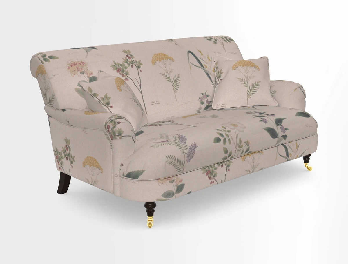 Holmfirth 3 Seater Seater Sofa in RHS Collection on Velvet Pieter van Kouwenhoorn Tulips with scatters in Almost Plain Velvet Maple and Brick