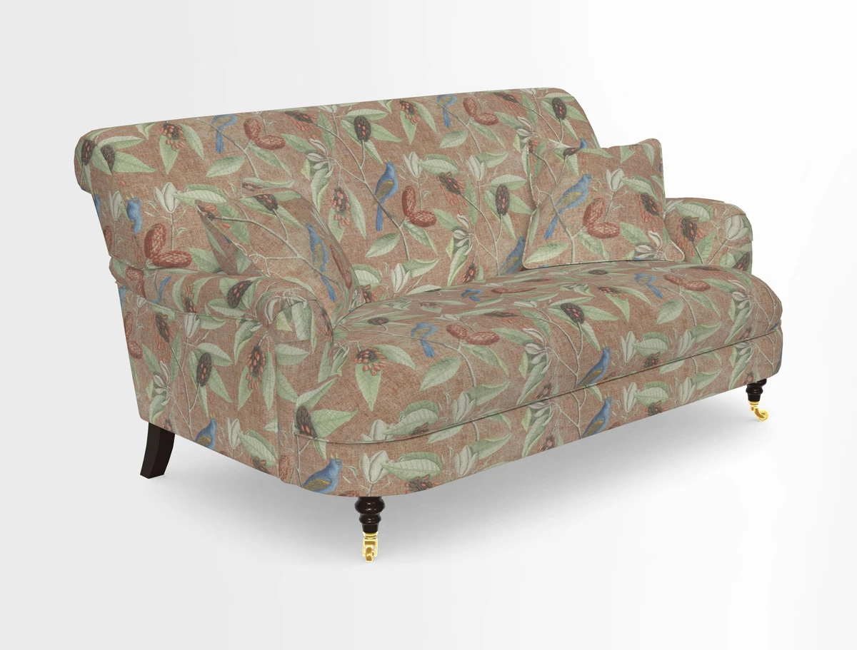 Holmfirth 3 Seater Seater Sofa in RHS Collection on Velvet Pieter van Kouwenhoorn Tulips with scatters in Almost Plain Velvet Maple and Brick