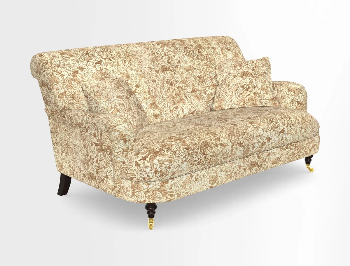 Holmfirth 3 Seater Seater Sofa in RHS Collection on Velvet Pieter van Kouwenhoorn Tulips with scatters in Almost Plain Velvet Maple and Brick