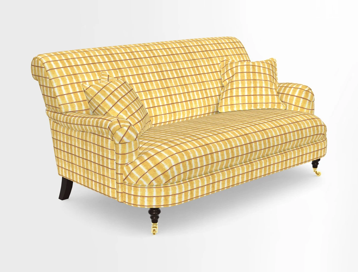 Holmfirth 3 Seater Seater Sofa in RHS Collection on Velvet Pieter van Kouwenhoorn Tulips with scatters in Almost Plain Velvet Maple and Brick